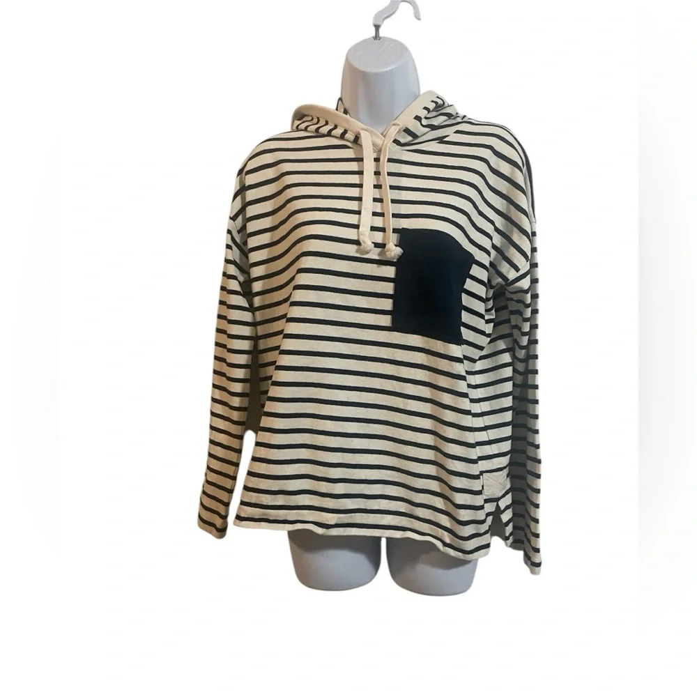 J. Crew Patch Pocket Hoodie Striped Mariner Cloth in Natural‎ Navy Maly Stripe